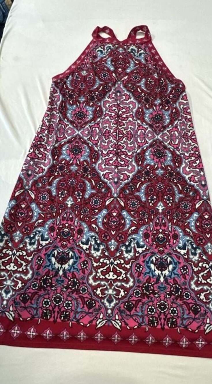 M455 Max Studio Women's Size M Red Paisley Print Halter Neck Dress